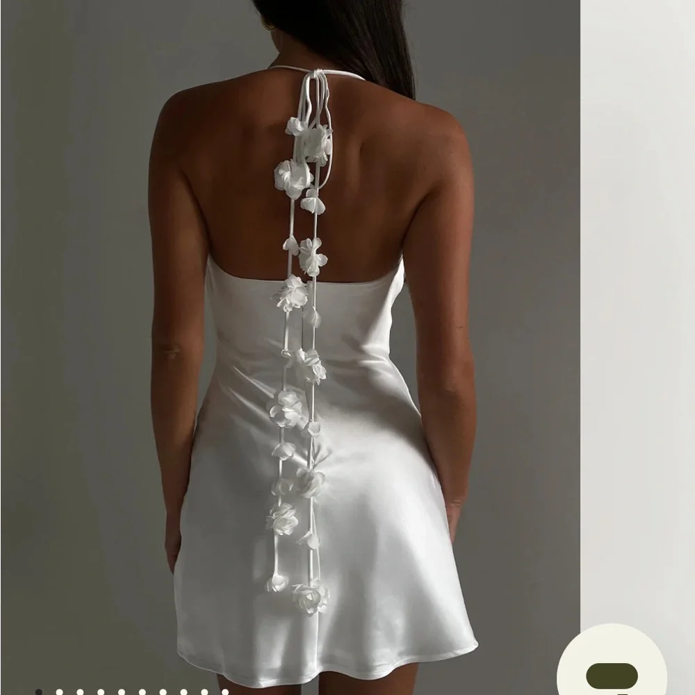 Meshki White Satin Dress with Floral Accents - Picture 1 of 2